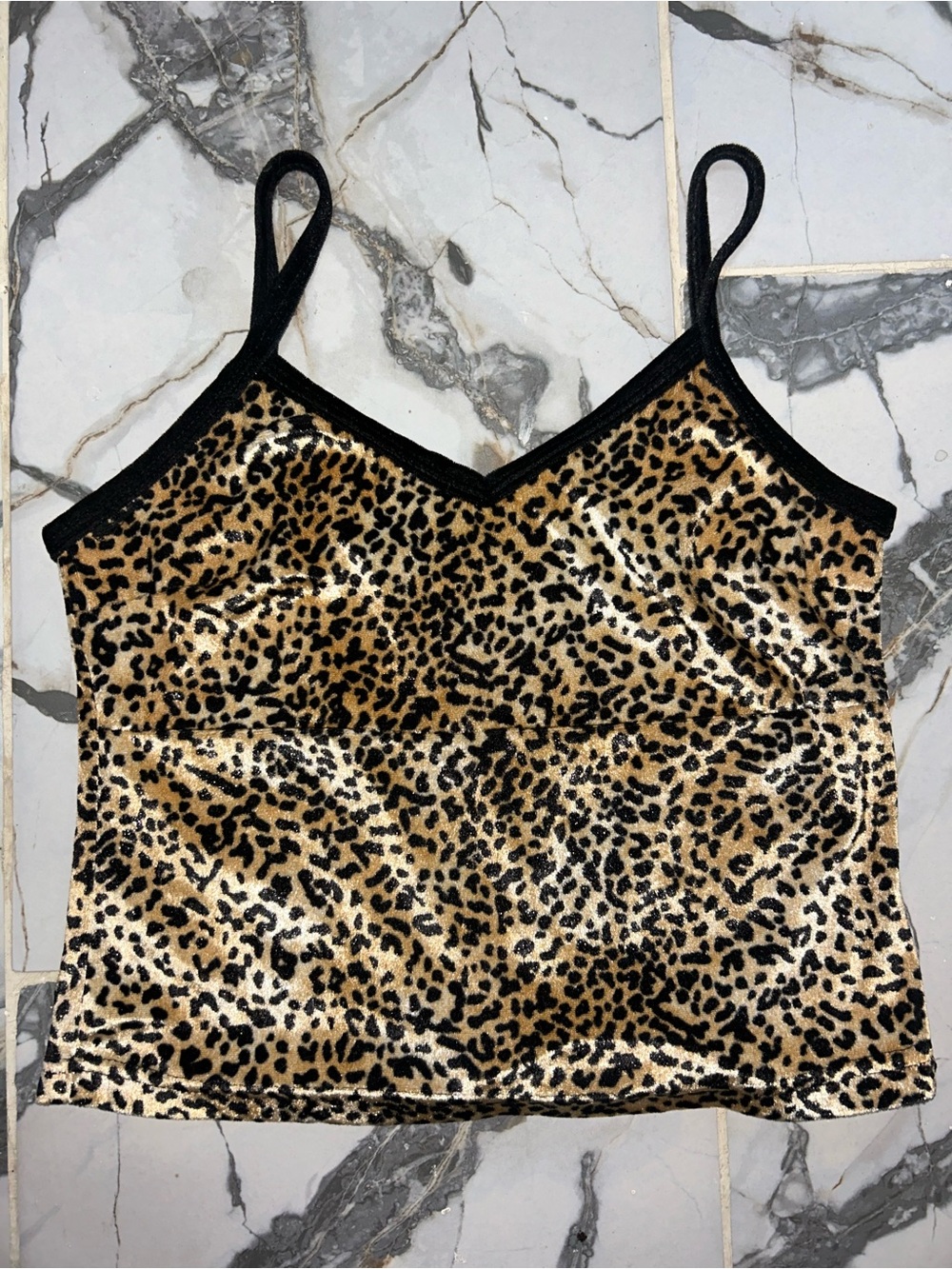 Leopard Print Velvet Cami Tank Top with Black Trim Vintage 90s
